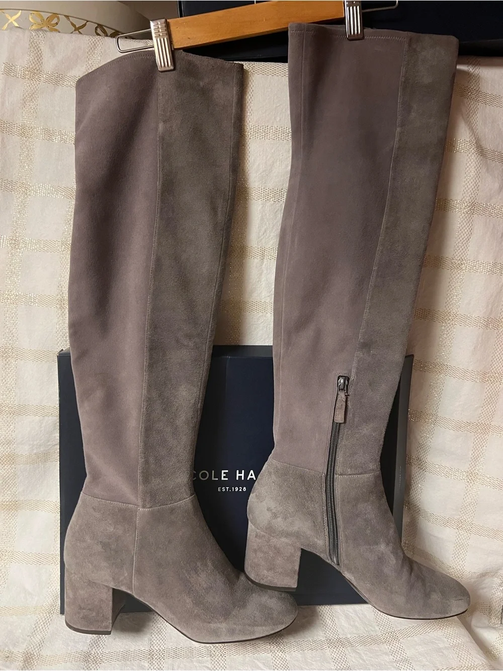 Cole Haan Suede Over-the-Knee Boots in Taupe Gray